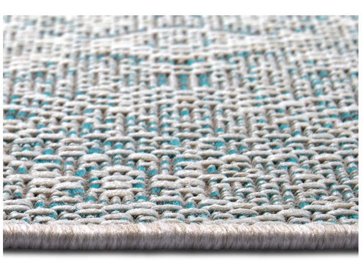 Turkusowo-beżowy dywan zewnętrzny NORTHRUGS Cuadrado, 70x140 cm Prostokątny Pomieszczenie Balkon i taras Syntetyk Dywany Pomieszczenie Przedpokój