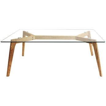 Szklany stolik kawowy na drewnianych nogach Fabriano 60x110
