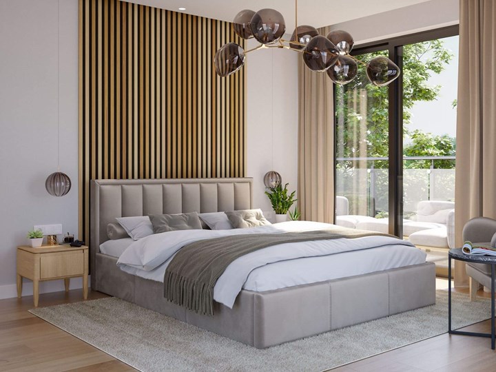 Łóżko tapicerowane 160x200 z pojemnikiem MOON / kolory do wyboru Metal Drewno Tkanina Kategoria Łóżka do sypialni Rozmiar materaca 160x200 cm