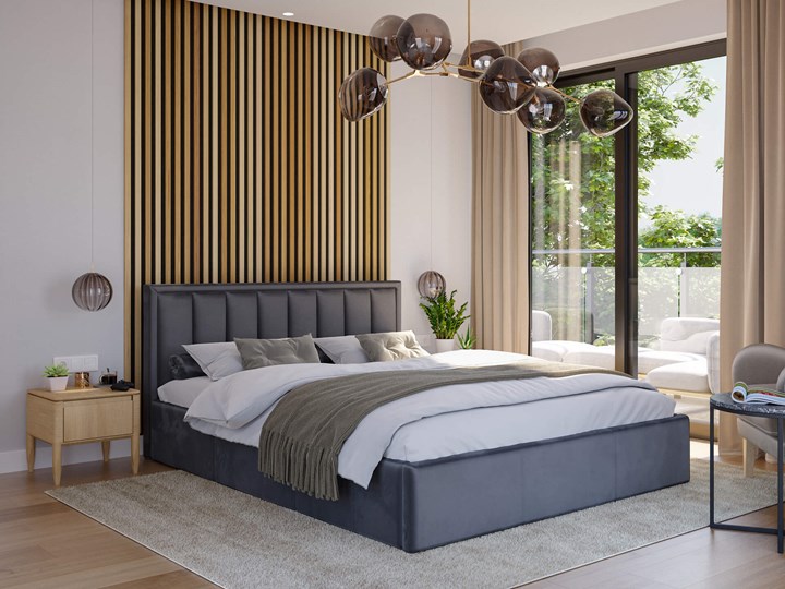Łóżko tapicerowane 160x200 z pojemnikiem MOON / kolory do wyboru Drewno Metal Tkanina Rozmiar materaca 160x200 cm