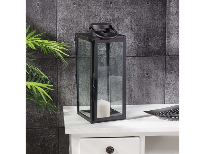 Lampion metalowy Elegance black wys.54cm, 20 × 21 × 54 cm Kolor Czarny Szkło Kategoria Lampiony do ogrodu