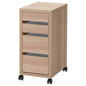 IKEA MICKE Komoda na kółkach, Dąb bejcowany na biało, 35x75 cm