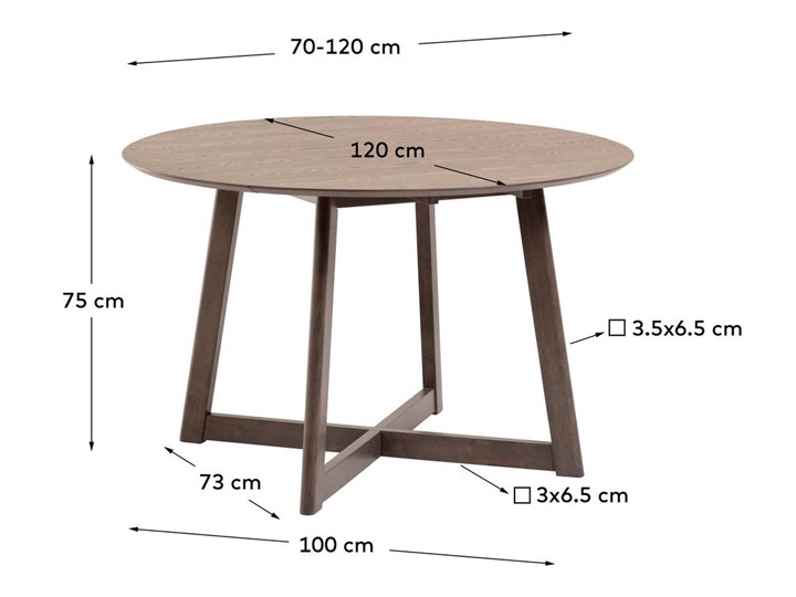 Stół okrągły rozkładany Maryse drewniany ciemnobrązowy 70(120)x75cm Drewno Płyta laminowana Średnica 120 cm