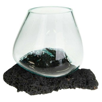 UNIKAT wazon ręcznie lane szkło wtopione w naturalny kamień, wys. 23 cm