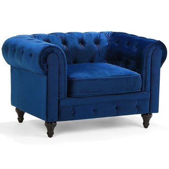 Beliani Fotel niebieski welur chesterfield tuftowany pikowany aksamit vintage glamour salon