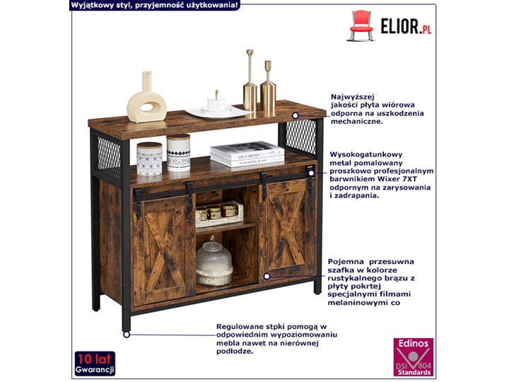 Industrialna komoda z przesuwnymi drzwiami - Serkan Drewno Wysokość 80 cm Szerokość 70 cm Głębokość 30 cm Płyta MDF Głębokość 33 cm Styl Industrialny Szerokość 100 cm Styl Minimalistyczny
