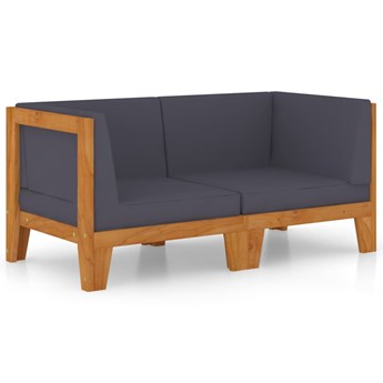 vidaXL 2-osobowa sofa z ciemnoszarymi poduszkami, drewno akacjowe