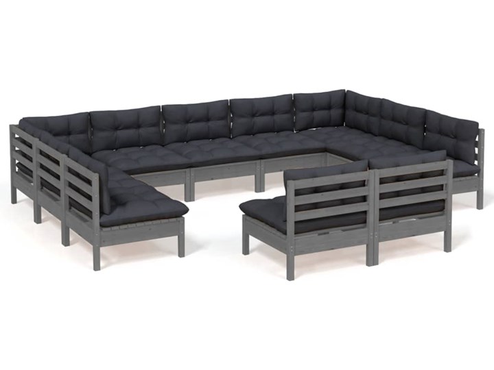 vidaXL 11-cz. zestaw wypoczynkowy do ogrodu, z poduszkami, szara sosna Zestawy wypoczynkowe Liczba miejsc Jedenastoosobowy Drewno Zawartość zestawu Sofa