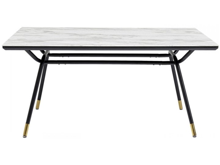 Stół biały blat z marmurowym wzorem czarne metalowe nogi 160x90 cm