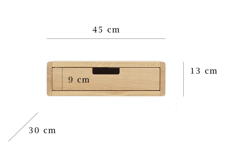 Szafka nocna wisząca, podwieszana Lea mini FLO lity dąb - drewniana szuflada Płyta MDF Metal Drewno Nocne Szerokość 45 cm Styl Skandynawski Głębokość 30 cm Wiszące Uniwersalne Styl Nowoczesny
