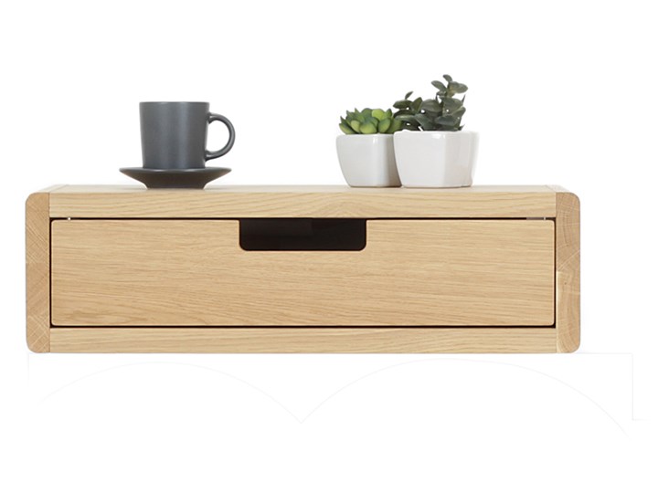Szafka nocna wisząca, podwieszana Lea mini FLO fornir dębowy - drewniana szuflada Nocne Płyta MDF Szerokość 45 cm Uniwersalne Metal Drewno Głębokość 30 cm Wiszące Styl Minimalistyczny