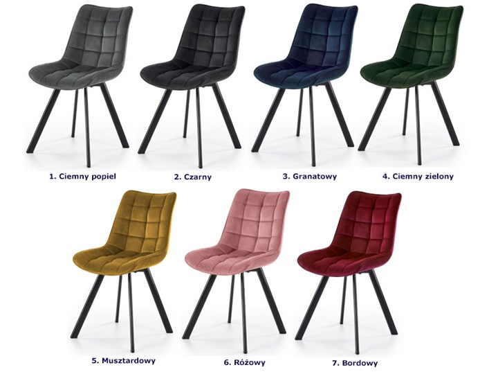 Zestaw metalowych tapicerowanych krzeseł 4 szt. kolor czarny - Winston 4S Głębokość 61 cm Szerokość 46 cm Tworzywo sztuczne Styl Nowoczesny Wysokość 84 cm Tkanina Wysokość siedziska 48 cm