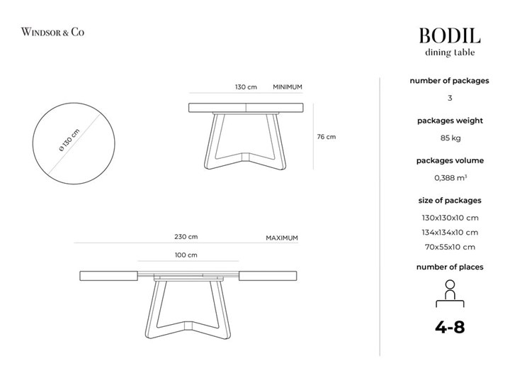 Rozkładany stół z drewna dębowego Windsor & Co Sofas Bodil, ø 130 cm Drewno Kategoria Stoły kuchenne