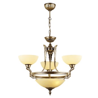 Salonowa lampa wisząca CORDOBA szklany zwis ampla na łańcuchu patyna matowa