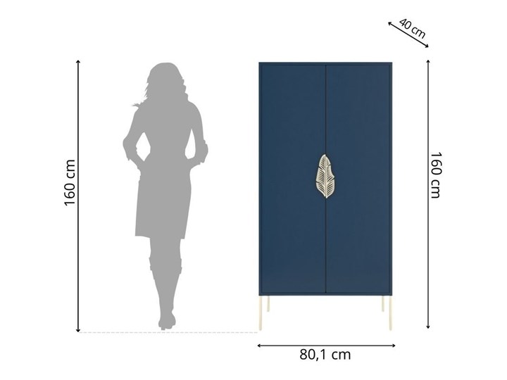 Wysoka granatowa komoda ze złotymi dodatkami Skandica MERLIN Głębokość 40 cm Wysokość 160 cm Płyta MDF Styl Minimalistyczny