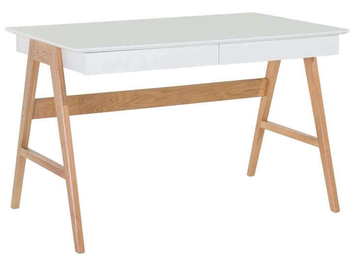 Beliani Biurko białe na drewnianych nóżkach 120 x 70 cm z szufladami styl skandynawski Płyta MDF Drewno Kolor Biały Biurko komputerowe Szerokość 120 cm Pomieszczenie Biuro