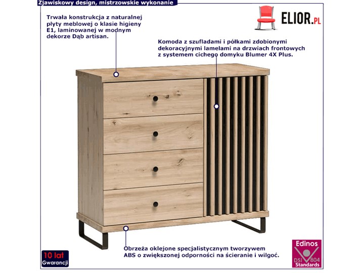 Komoda na nóżkach - Fallon 7X Styl Industrialny Płyta MDF Styl Nowoczesny