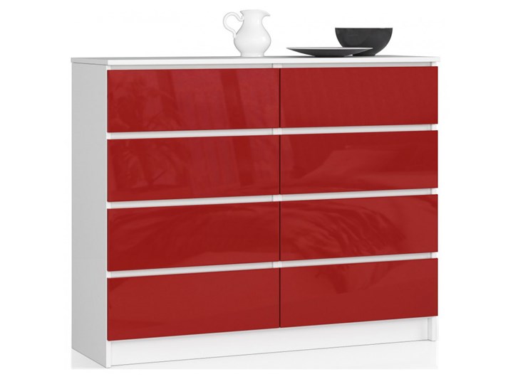 Komoda do salonu biała + czerwony połysk - Stigio 4X Szerokość 120 cm Płyta MDF Wysokość 99 cm Styl Minimalistyczny Głębokość 40 cm Styl Nowoczesny