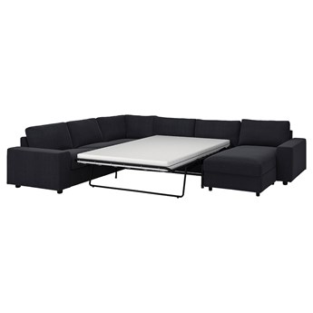 IKEA VIMLE Narożna sofa rozkł. 5o z szezl, z szerokimi podłokietnikami/Saxemara czarnoniebieski, Wysokość łóżka: 53 cm