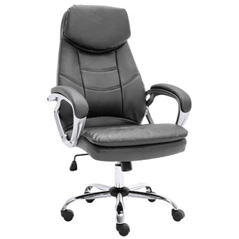 vidaXL Krzesło biurowe, szare, obite prawdziwą skórą