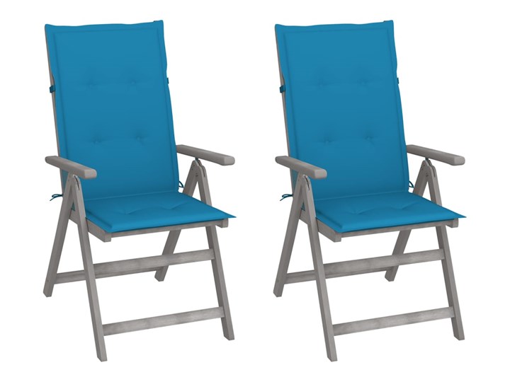 vidaXL Rozkładane krzesła ogrodowe z poduszkami, 2 szt., lita akacja Tworzywo sztuczne Drewno Krzesło składane Kolor Styl Nowoczesny