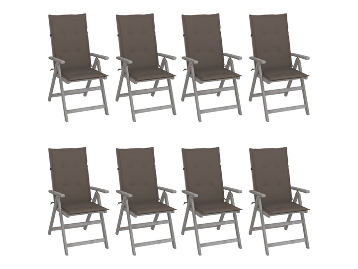 vidaXL Rozkładane krzesła ogrodowe z poduszkami, 8 szt., lita akacja Tworzywo sztuczne Krzesło składane Drewno Kolor Szary