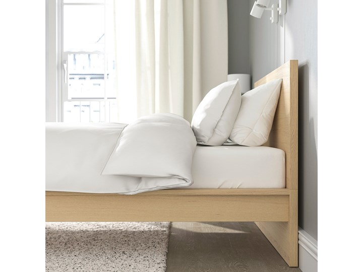 IKEA MALM Rama łóżka, wysoka, Okleina dębowa bejcowana na biało, 120x200 cm Kolor Biały Drewno Kategoria Łóżka dla dzieci