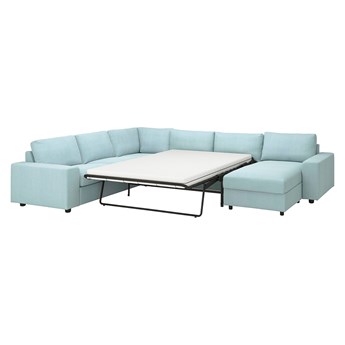 IKEA VIMLE Narożna sofa rozkł. 5o z szezl, z szerokimi podłokietnikami/Saxemara jasnoniebieski, Wysokość łóżka: 53 cm