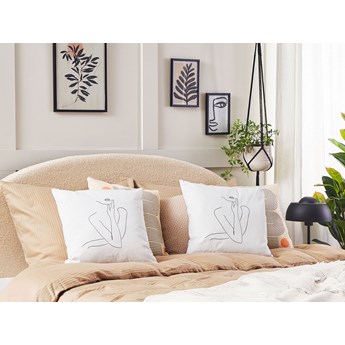 Beliani Zestaw 2 poduszek dekoracyjnych biały bawełna 45 x 45 cm z motywem kobiety zdejmowana poszewka ozdobna poducha na sofę łóżko nowoczesny styl