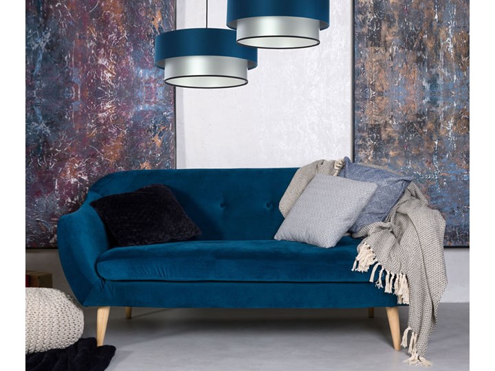 Srebrno-granatowa lampa wisząca z abażurem - S416-Presi Tkanina Lampa z abażurem Tworzywo sztuczne Metal Pomieszczenie Salon