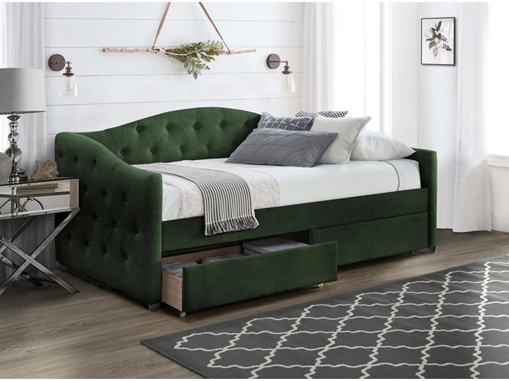 Pojedyncze łóżko z szufladami Orin - zielone Drewno Rozmiar materaca 90x200 cm