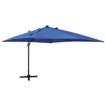 vidaXL Parasol wiszący z lampkami LED i słupkiem, lazurowy, 300 cm