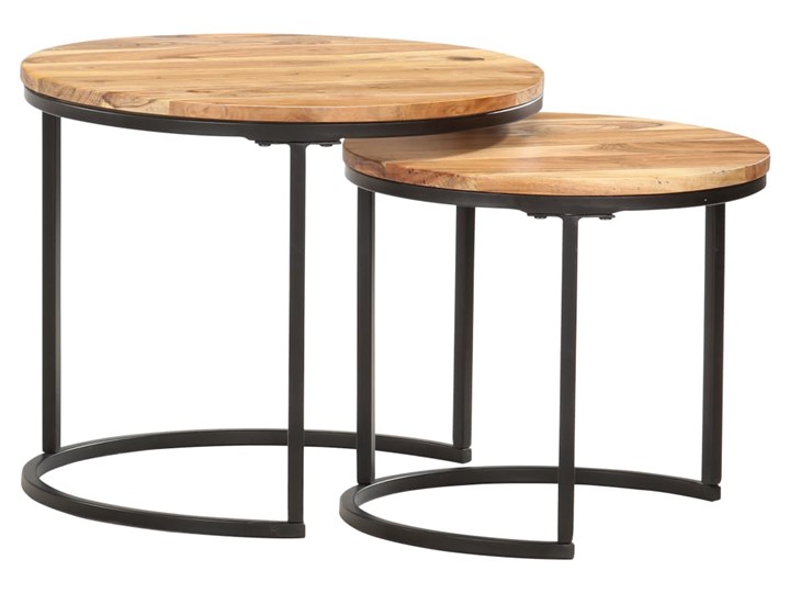 vidaXL Stoliki wsuwane pod siebie, 2 szt., lite drewno akacjowe Szerokość 40 cm Kształt blatu Okrągłe Metal Zestaw stolików Wysokość 40 cm Wysokość 34 cm Długość 40 cm Kolor Czarny