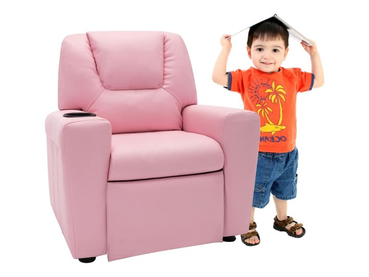 vidaXL Fotel rozkładany dla dzieci, obity sztuczną skórą, różowy Tkanina Skóra ekologiczna Tworzywo sztuczne Metal Pomieszczenie Pokój przedszkolaka