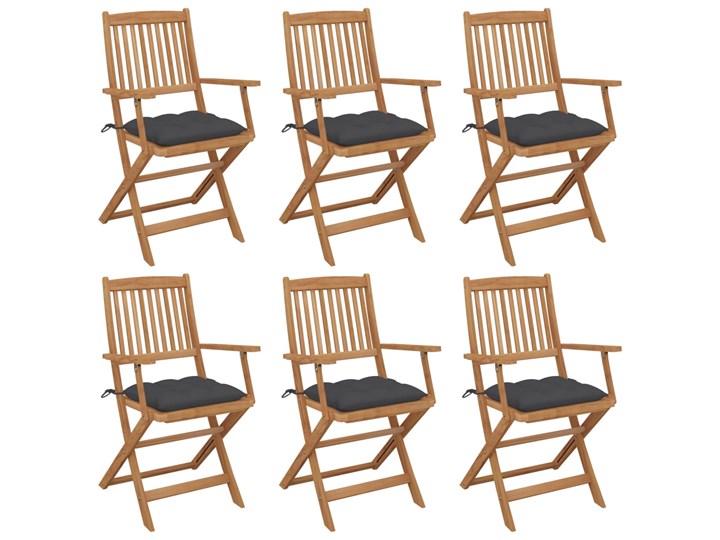 vidaXL Składane krzesła ogrodowe z poduszkami, 6 szt., drewno akacjowe Krzesło składane Tworzywo sztuczne Kolor Brązowy