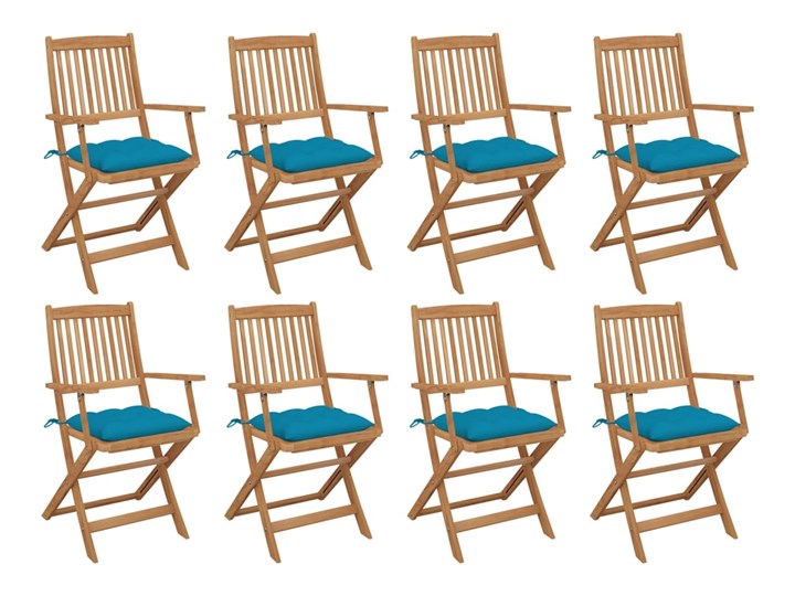 vidaXL Składane krzesła ogrodowe z poduszkami, 8 szt., drewno akacjowe Krzesło składane Krzesło z podłokietnikami Tworzywo sztuczne Kolor Turkusowy Styl Nowoczesny