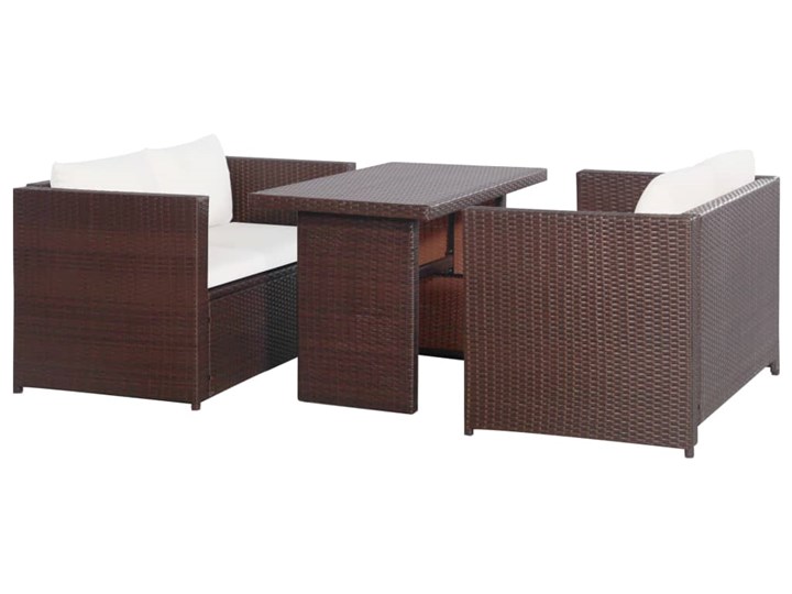 vidaXL 3-cz. zestaw mebli bistro z poduszkami, rattan PE, brązowy Tworzywo sztuczne Technorattan Stal Zestawy wypoczynkowe Zestawy modułowe Zawartość zestawu Stół