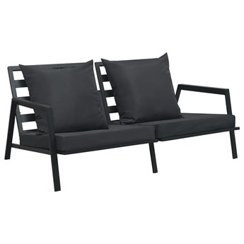 vidaXL Sofa ogrodowa z poduszkami, 2-osobowa, ciemnoszara, aluminium
