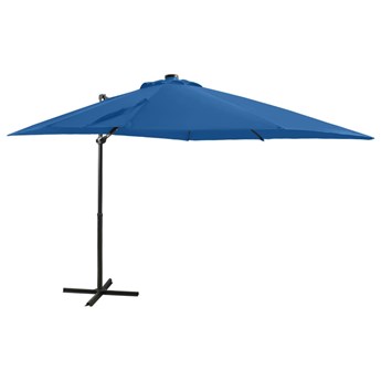 vidaXL Parasol wiszący z lampkami LED i słupkiem, lazurowy, 250 cm