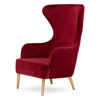 Fotel Sigal velvet z przeszyciami, na złotych nóżkach, do salonu, wypoczynkowy Czerwony (5187-37) Złota