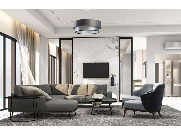 Lampa wisząca glamour z podwójnym abażurem - S424-Markiza Tworzywo sztuczne Lampa z abażurem Tkanina Metal Pomieszczenie Salon