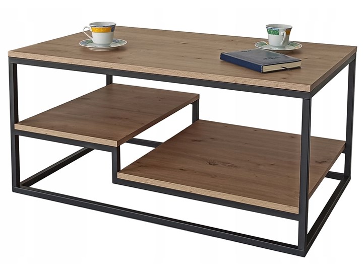 Stolik kawowy / ława "ZIG" dąb artisan Zestaw stolików Styl Nowoczesny Stal Metal Wysokość 48 cm Styl Industrialny