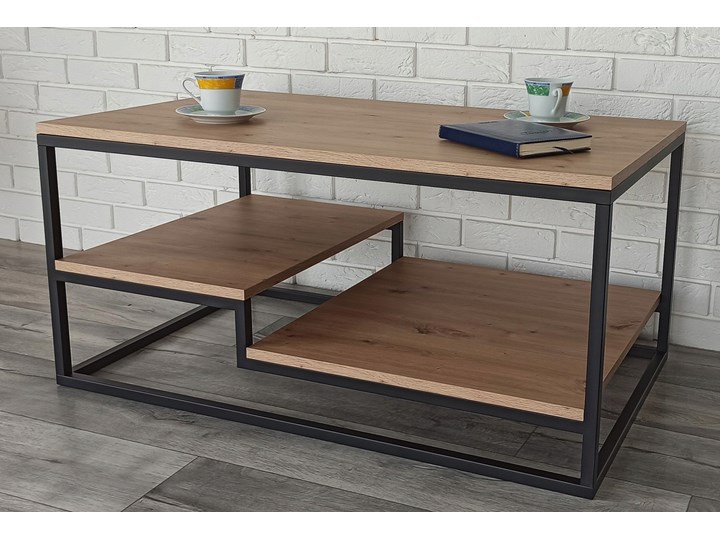 Stolik kawowy / ława "ZIG" dąb artisan Zestaw stolików Metal Stal Wysokość 48 cm Styl Industrialny