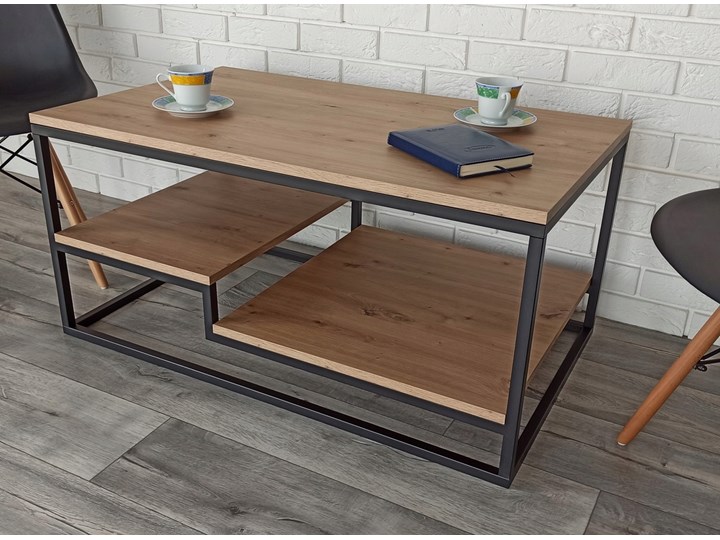 Stolik kawowy / ława "ZIG" dąb artisan Zestaw stolików Metal Wysokość 48 cm Stal Styl Nowoczesny
