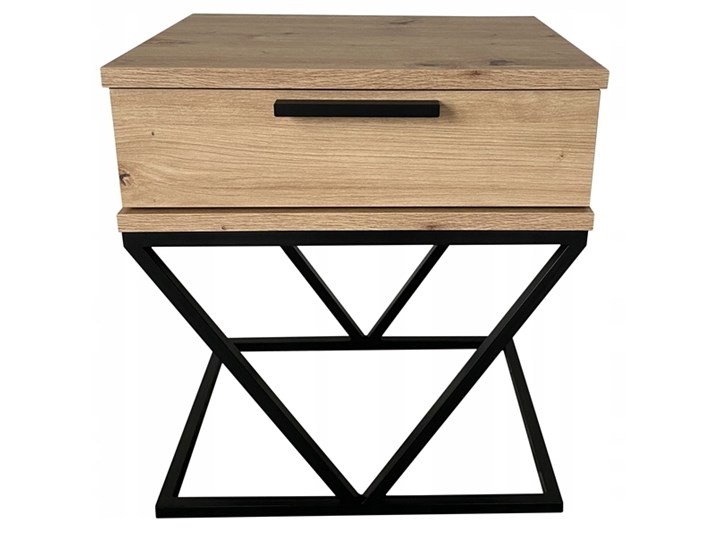 Stolik nocny "ASTON" dąb artisan, czarna podstawa V Kategoria Szafki i regały Płyta meblowa Płyta laminowana Metal Szerokość 45 cm Nocne Głębokość 35 cm Drewno Płyta MDF Styl Nowoczesny