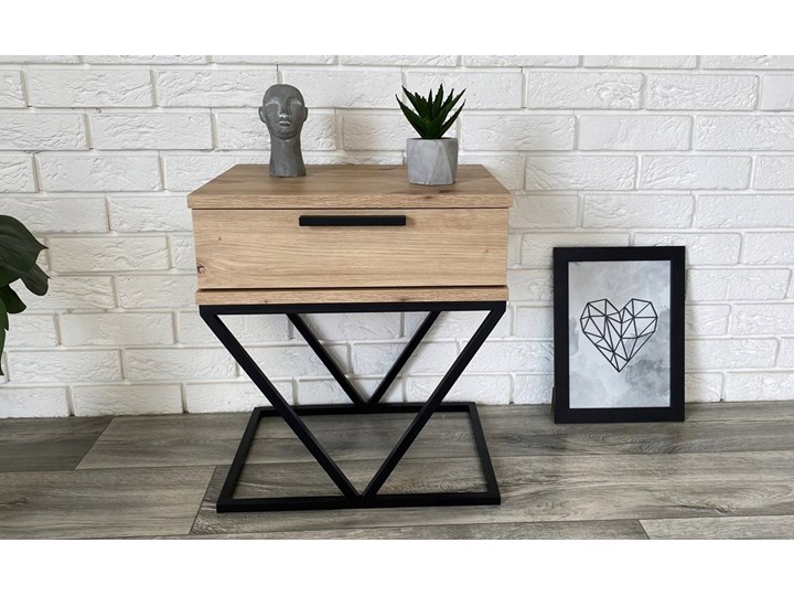 Stolik nocny "ASTON" dąb artisan, czarna podstawa V Płyta meblowa Drewno Płyta MDF Metal Styl Nowoczesny Głębokość 35 cm Szerokość 45 cm Płyta laminowana Nocne Kategoria Szafki i regały