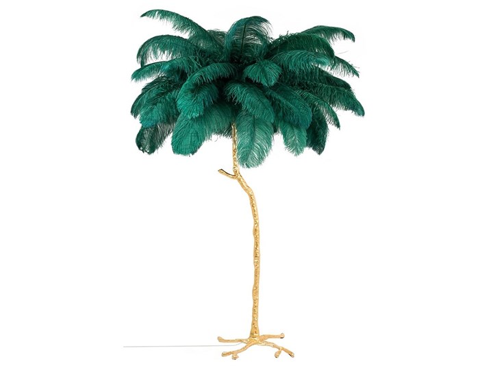 Lampa z piór podłogowa Tiffany zielona na złotej nodze Glamour Lampa z kloszem Lampa inspirowana Metal Lampa kryształowa Kolor Zielony