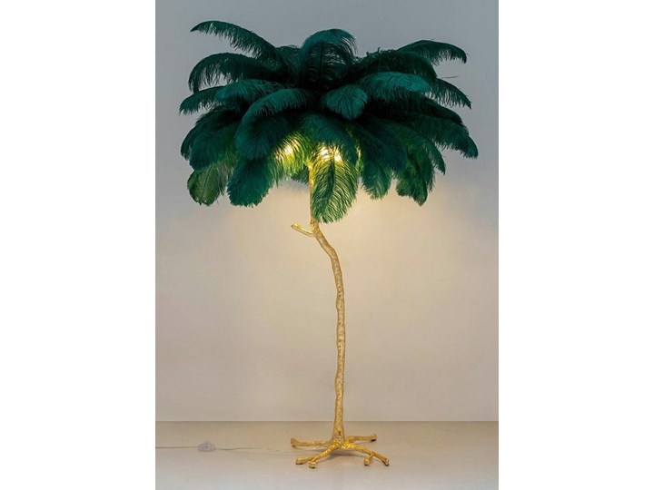Lampa z piór podłogowa Tiffany zielona na złotej nodze Glamour Kolor Złoty Lampa z kloszem Lampa kryształowa Lampa inspirowana Metal Styl Nowoczesny