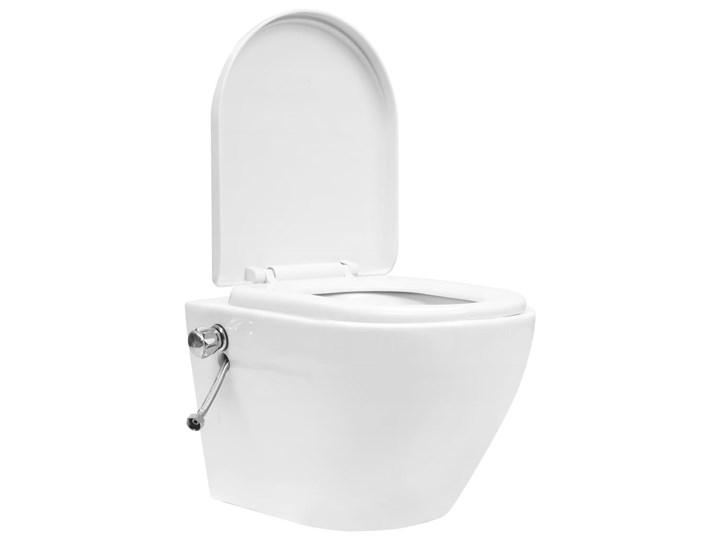 vidaXL Wisząca toaleta bez kołnierza z funkcją bidetu, ceramika, biała Kolor Biały