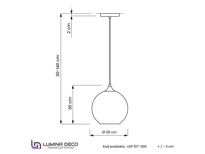 NOWOCZESNA LAMPA WISZĄCA ZŁOTA LOBOS D20 Lampa z kloszem Lampa kula Metal Szkło Ilość źródeł światła 1 źródło Kategoria Lampy wiszące